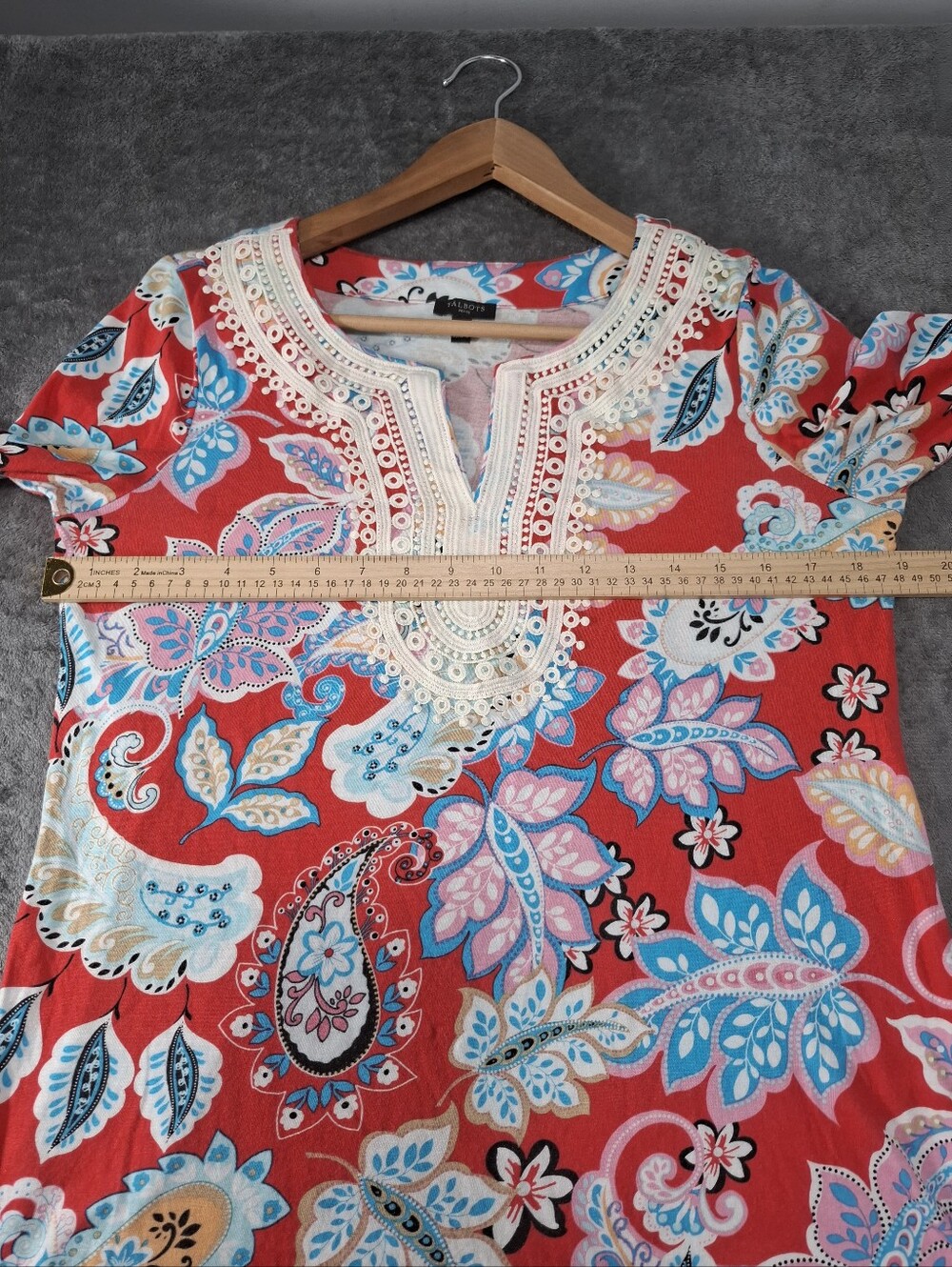 Talbots Women's Pima Cotton Blend Paisley Floral Crochet Tunic Size Petite S - Picture 8 of 11